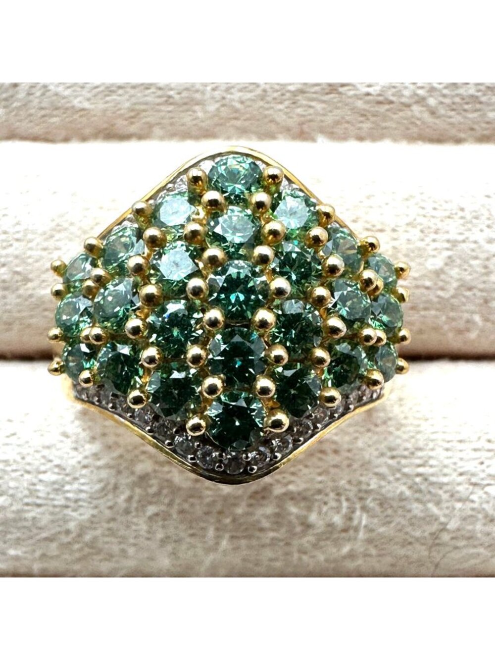 Green Cubic Zirconia Ring Gold Plated Sterling Silver Size 8 Signed SJD 925